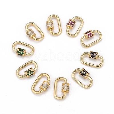 Brass Micro Pave Cubic Zirconia Screw Carabiner Lock Charms ZIRC-G156-11G-1