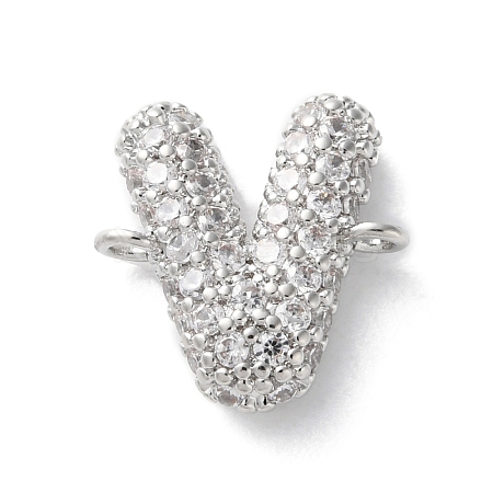 Brass Micro Pave Cubic Zirconia Letter Links KK-I717-04V-P-1