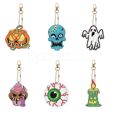 Halloween DIY Diamond Painting Keychain Kits DIAM-PW0010-68-26-1