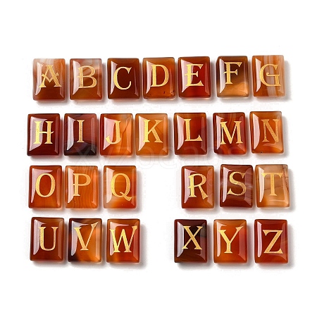 26Pcs Natural Carnelian Healing Rectangle with Letter A~Z Display Decorations G-K335-07C-1