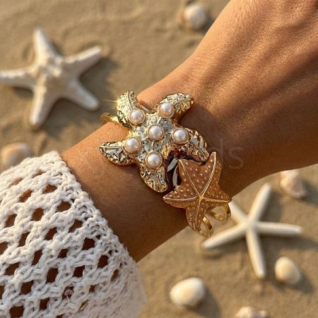 Ocean Alloy Enamel Starfish Hinged Cuff Bangles for Women WG74D0D-03-1