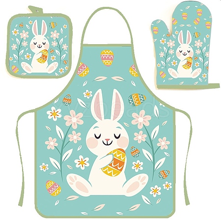 Easter Theme Polyester Sleeveless Apron and Gloves PW-WG43897-01-1