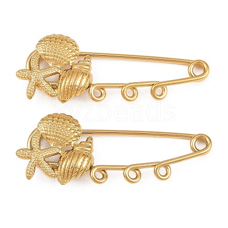 Starfish & Shell Shape & Conch 304 Stainless Steel Safety Pins Brooch Findings SA-CBA098D-16J-G03-1
