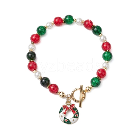 Christmas Theme Glass Beaded Bracelets BJEW-JB10940-1