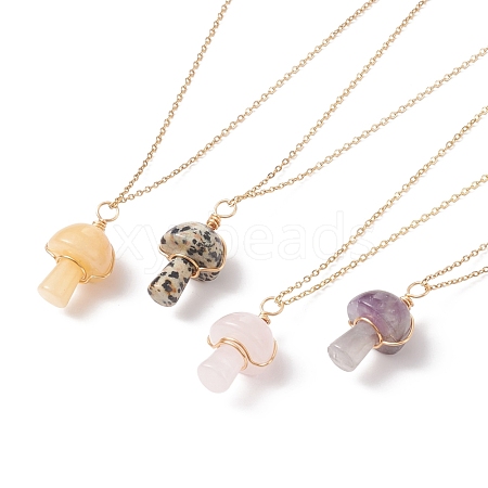 Natural & Synthetic Mixed Stone Mushroom Pendant Necklaces NJEW-JN03967-1