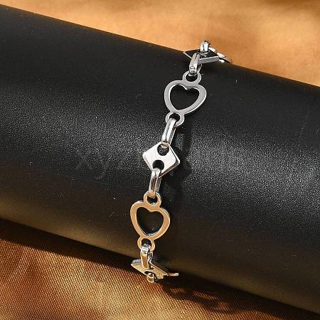 304 Stainless Steel Heart Link Chains Bracelets for Men & Women BJEW-D042-37P-1