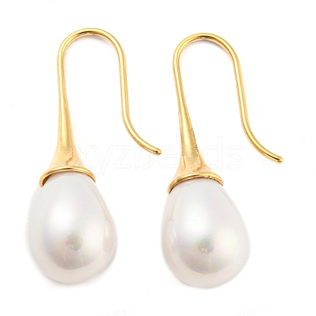 Plastic Pearl Teardrop Dangle Earrings EJEW-C067-23B-G-1