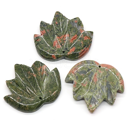 Natural Unakite Autumn Maple Leaf Pendants PW-WG36930-02-1