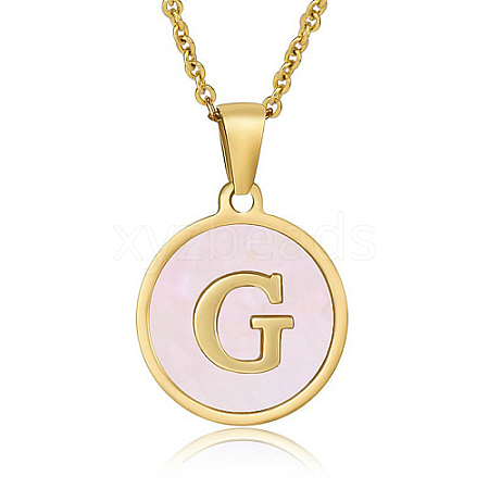 Natural Shell Initial Letter Pendant Necklace LE4192-9-1