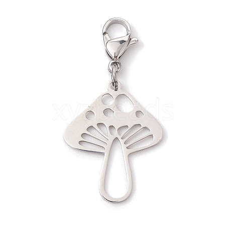 Non-Tarnish Hollow Mushroom 201 Stainless Steel Pendant Decoration HJEW-JM01978-02-1