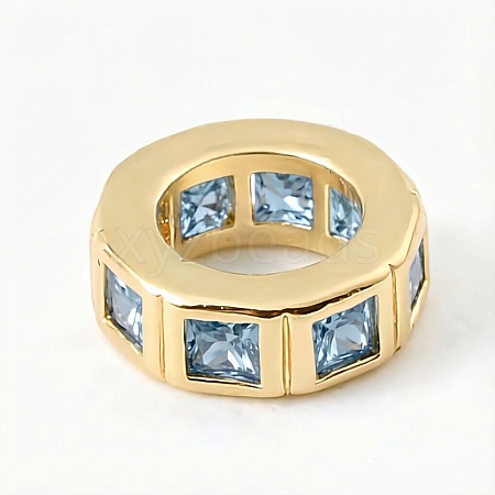 Brass Micro Pave Light Blue Cubic Zirconia European Beads CU-CBA389D-06G-1