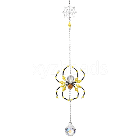 Spider Glass Beaded Hanging Ornaments HJEW-TA00172-01-1