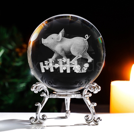 Inner Carving 12 Chinese Zodiac Signs Glass Crystal Ball Diaplay Decoration PW-WG32D61-23-1