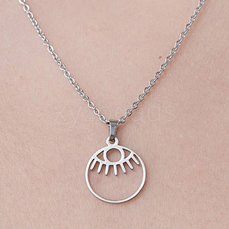 Non-Tarnish 201 Stainless Steel Hollow Eye Pendant Necklace NJEW-OY001-43-1