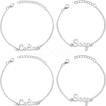 Olycraft 8Pcs 2 Style Word Lotion & Soap Alloy Link Bracelets Set BJEW-OC0001-07S-1