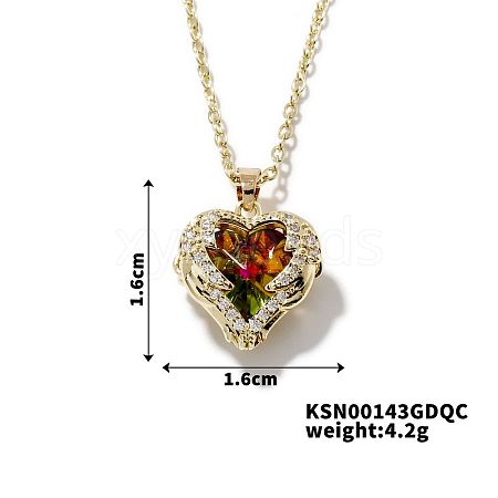 Brass Micro Pave Cubic Zirconia Heart Pendant Necklace Fashion Jewelry IV0559-2-1