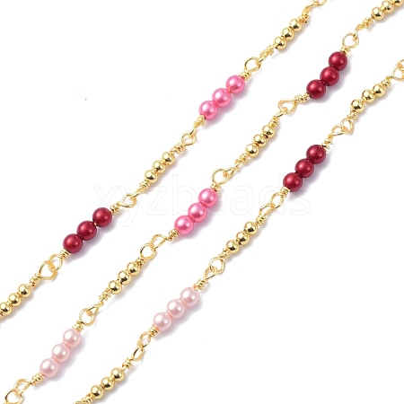 Brass & ABS Imitation Pearl Beaded Chain CHC-D029-21G-1