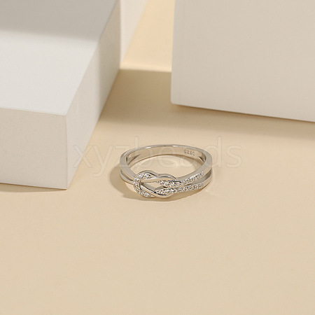 Knot 925 Sterling Silver Micro Pave Clear Cubic Zirconia Finger Rings for Women FS-WG39CEA-01-1
