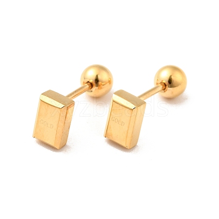 304 Stainless Steel Tiny Rectangle Stud Earrings with Screw On Ball Ear Nut for Women EJEW-I271-01G-1