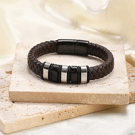 Ion Plating(IP) Braided Leather Cord Bracelets for Men BJEW-Z081-11EB-02-1