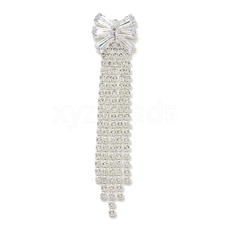 Bowknot Brass Rhinestone Tassel Big Pendants KK-I715-02S-01-1