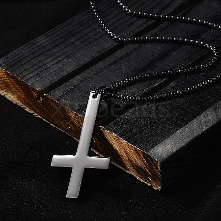 304 Stainless Steel Inverted Cross Pendant Box Chain Necklaces NJEW-NH0001-07EB-1