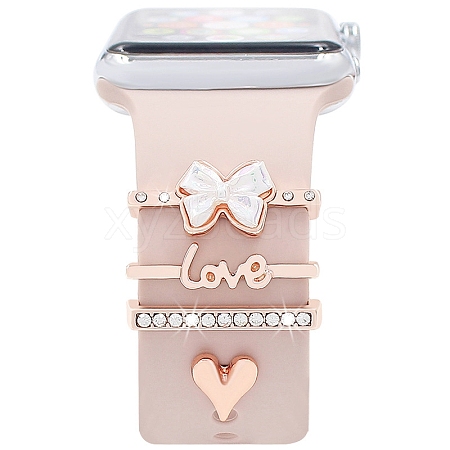 Word Love & Heart Alloy Rhinestones Watch Band Charms Set PW-WG62408-04-1