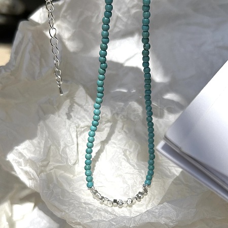 Natural Turquoise & Non-Magnetic Synthetic Hematite Beads Necklaces for Women QK0251-1-1