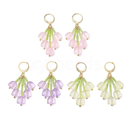 3 Pairs 3 Colors Glass Flower Dangle Earrings EJEW-TA00581-1