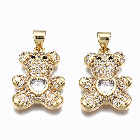 Brass Micro Pave Clear Cubic Zirconia Pendants ZIRC-S067-044A-NR-1