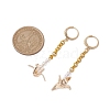 Origami Crane Brass Chain Dangle Earrings with Acrylic Beads EJEW-JE05887-3