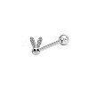 Rabbit Stainless Steel Rhiestone Straight Barbell 15 Gauge Piercing Tongue Rings for Women Men WG89D28-08-1