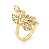 Leaf Brass Micro Pave Clear Cubic Zirconia Open Cuff Rings for Women RJEW-G343-27G-4