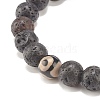 2Pcs 2 Style Natural Tibetan 3-Eye dZi Agate & Lava Rock Mala Bead Bracelets Set BJEW-JB07889-7