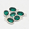 Oval Faceted Silver Color Plated Brass Glass Charms GLAA-O015-10S-1