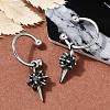 Flower 316 Surgical Stainless Steel & Black Glass Dangle Half Hoop Earrings for Women EJEW-G416-49AS-2