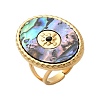 Oval 304 Stainless Steel & Paua Shell & Rhinestone Cuff Rings for Women RJEW-G346-06G-01-4