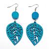 Trendy Leaf Wood Dangle Earrings EJEW-F062-K-2