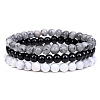 3Pcs 3 Style Natural Map Stone & Black Agate & Howlite Round Beaded Stretch Bracelets Set PW23030763586-1