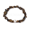 Natural Tiger Eye Chips Stretch Bracelets for Women BJEW-JB11343-03-2