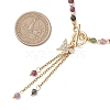 Natural Multicolor Tourmaline Faceted Cube Beaded Brass Micro Pave Clear Cubic Zirconia Butterfly Pendant OT Lariat Necklaces for Women NJEW-JN05807-3