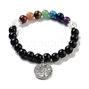 Natural Obsidian Round Beaded Chakra Stretch Bracelets BJEW-K251-01F-2