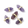 Natural Amethyst Double Terminal Pointed Connector Charms G-P491-11G-04-1