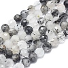 Natural Tourmalinated Quartz/Black Rutilated Quartz Beads Strands G-D0001-14-1