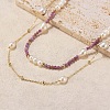 Natural Lepidolite & Pearl Beaded Double Layer Necklaces NJEW-G121-01G-3