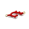 Brass Red Enamel Coral Shaped Connector Charms KK-P295-31G-1