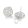 Hollow Flower Brass Micro Pave Cubic Zirconia Stud Earrings Finding KK-E083-09P-2