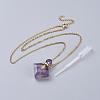 Natural Fluorite Perfume Bottle Pendant Necklaces NJEW-F266-03-3