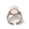 Natural Rose Quartz Oval Open Cuff Ring RJEW-P082-03P-20-4