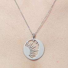 201 Stainless Steel Hollow Sun & Moon Pendant Necklace NJEW-OY001-70